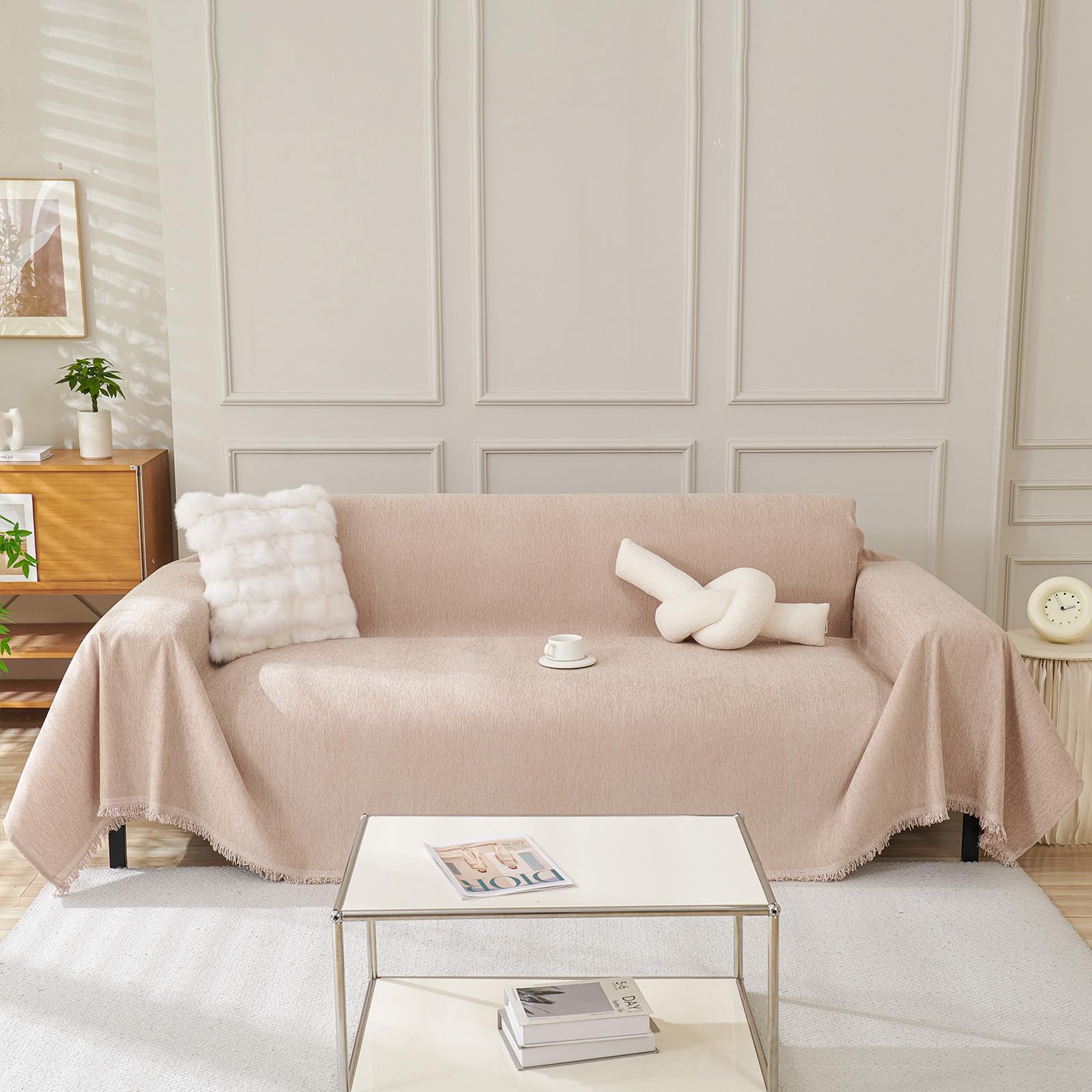 Capa De Sofá Handontime Khaki Chenille 180x300cm Para Sofá