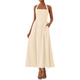 Vestido Maxi Kirundo, De Verão, Sem Mangas, Frente Única, Feminino, Bege
