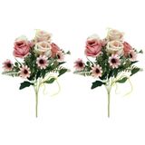 Kit 2 Buquês Artificial Mini Botões De Rosas Variadas 30cm - Mc Flores