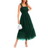 Vestido Feminino Btfbm 2025, Sem Mangas, Decote Quadrado, Midi