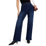 Jeans Sevego Femininos, Cintura Média, Perna Reta, Azul Escuro