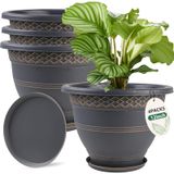 Vasos Para Plantas Usocik, Pacote Com 4, 30 Cm De Plástico Com Orifícios De Drenagem E Pires