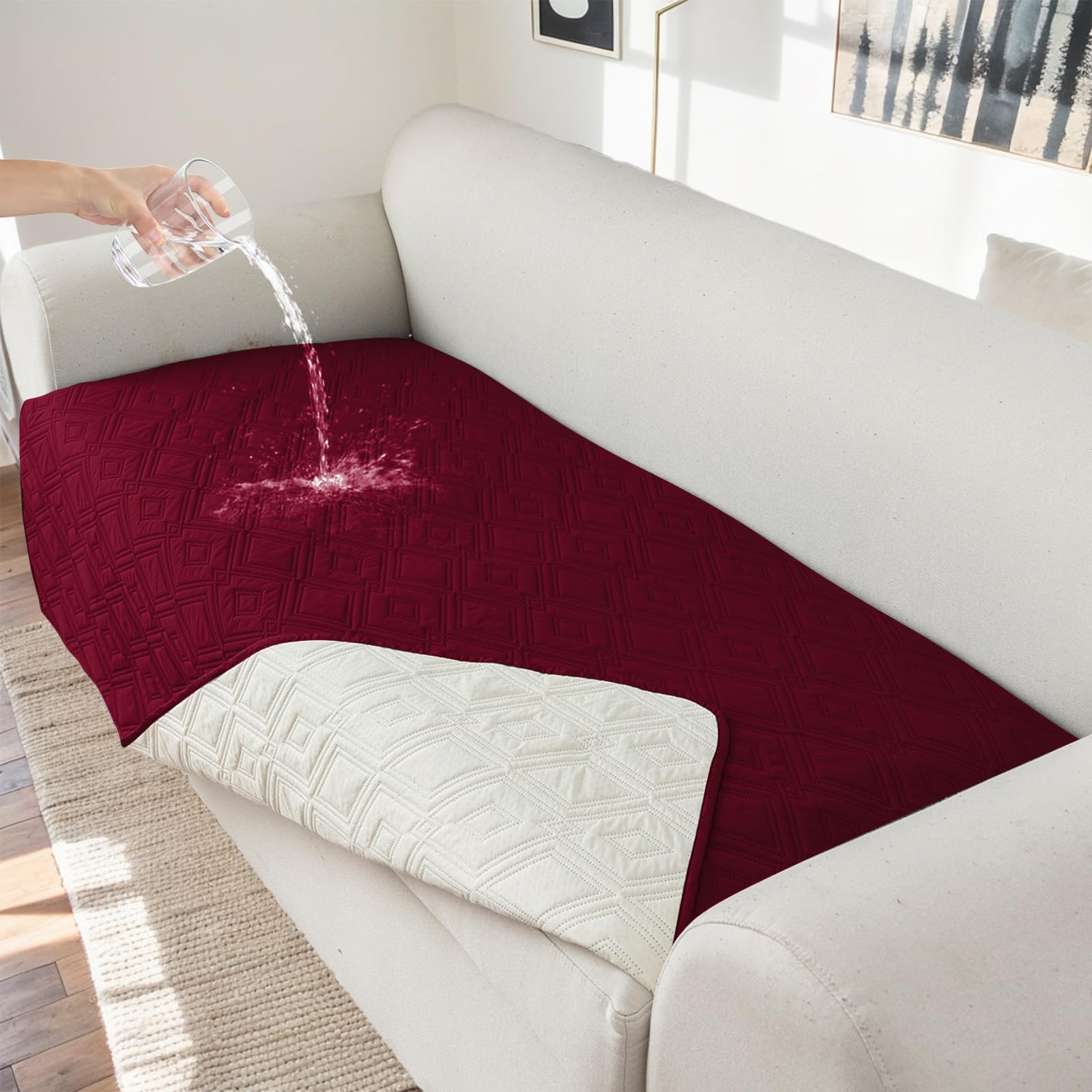 Capa De Sofá Genina 100% Impermeável Para 4 Almofadas Wine