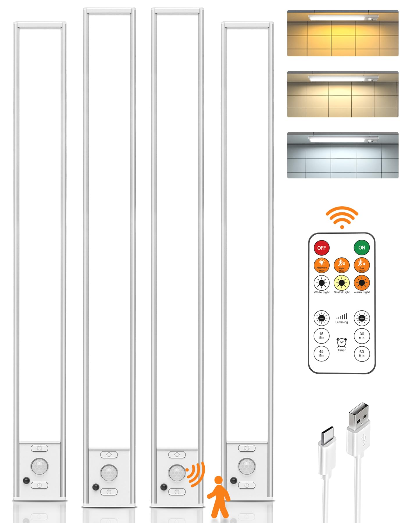 Under Cabinet Lights Lenoma, Sensor De Movimento Led De 16 Polegadas, Pacote Com 4