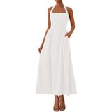 Vestido Maxi Kirundo De Verão Sem Mangas, Frente Única, Feminino, Branco