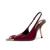 Sandálias De Salto Usrunoe Rhinestones Slingback Para Mulheres Burgu
