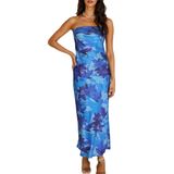 Vestido Maxi Realtix Summer Com Estampa De Cetim Sem Encosto Para Mulheres