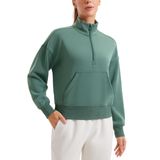 Moletom Crz Yoga Softaura Com Meio Zíper Para Mulheres Verde Floresta Escura
