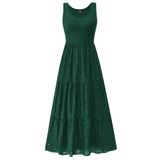 Vestido Midi Btfbm Feminino Com Ilhó De Verão Sem Mangas Verde Escuro