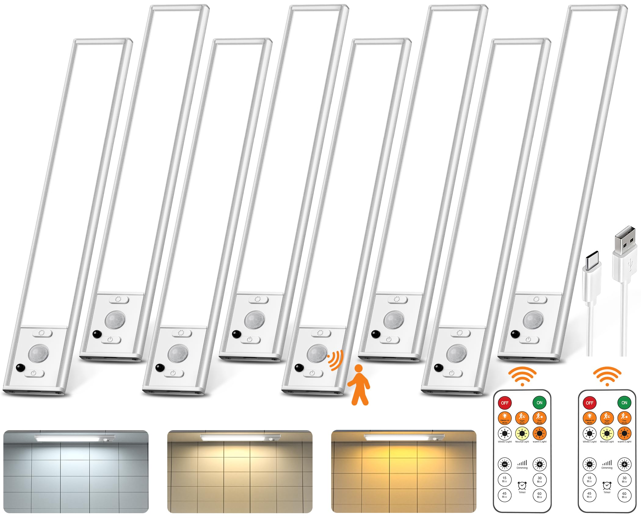 Under Cabinet Lights Lenoma Com Controle Remoto, Pacote Com 8