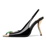 Sandálias De Salto Usrunoe Rhinestones Slingback Para Mulheres Pretas