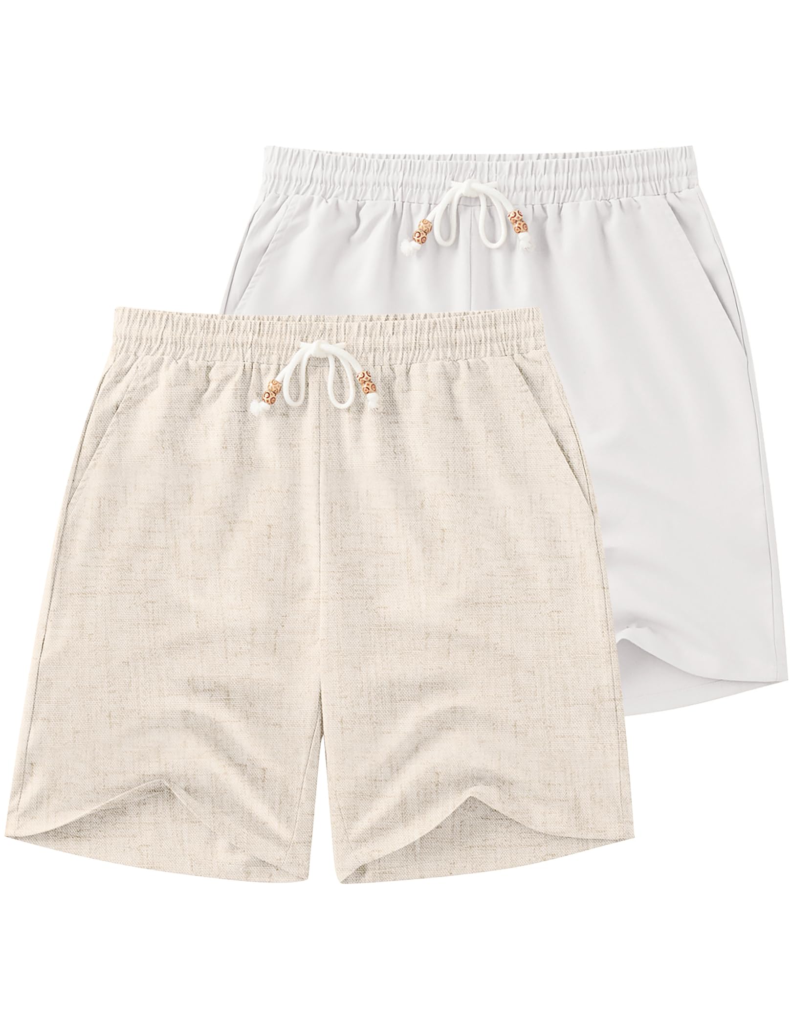 Shorts Coofandy Summer Beach Para Homens De Linho Cáqui/branco Claro Xxl