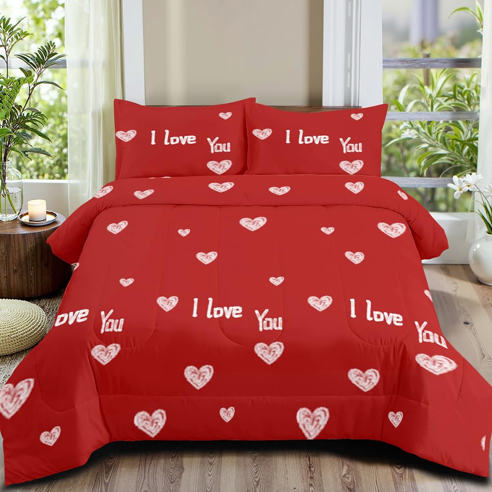 Conjunto De Edredom Coutuechen Red Love Heart Queen Size