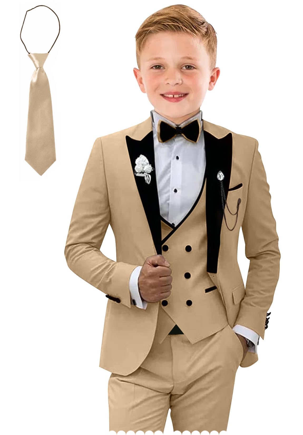 Suit Tesscy Champagne Slim Fit De 5 Peças Para Meninos De 10 Anos