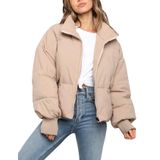 Jaqueta Acolchoada Flygo Winter Cropped 2024 Para Mulheres Khaki-s