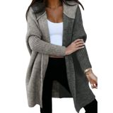 Cardigã Astylish Feminino Com Capuz Com Capuz De Frente Aberta, Tricotado Em Bloco Colorido