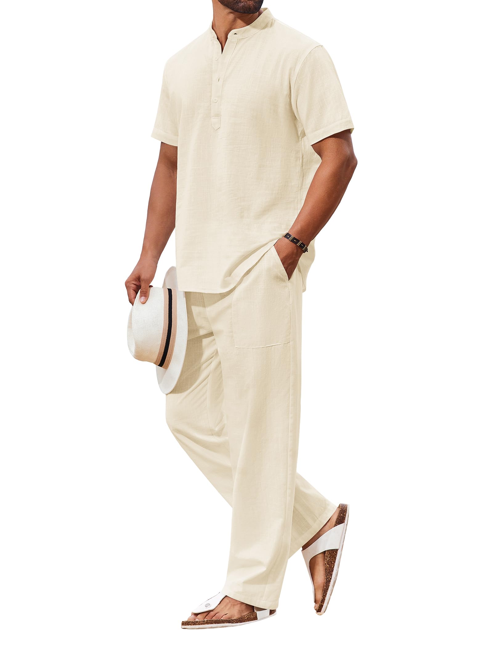 Conjunto De Camisas E Calças Combinando Coofandy, Algodão E Linho Masculino