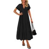 Vestido De Verão Kirundo 2025 Com Decote Em V Plissado, Solto, Preto