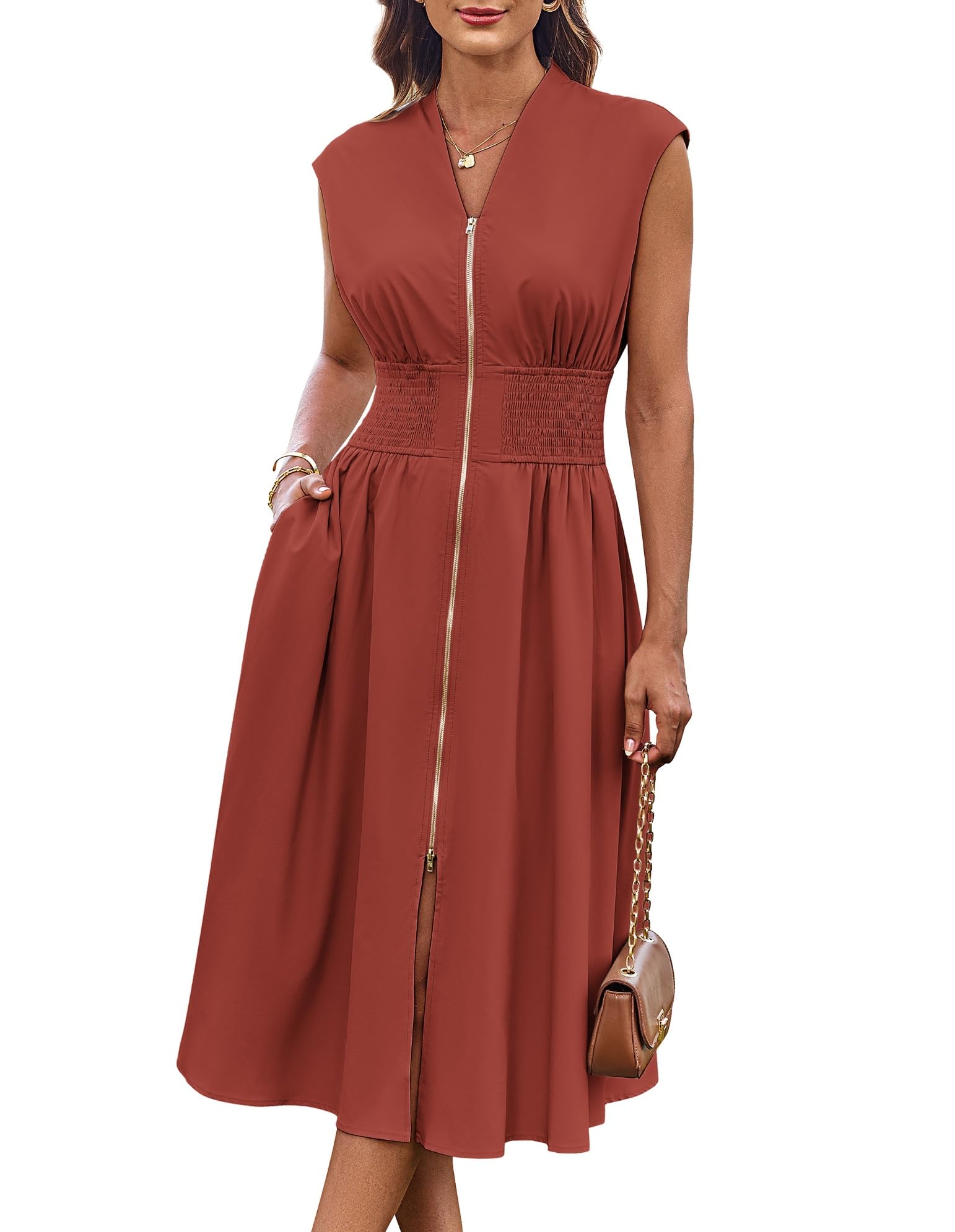 Vestido Grace Karin Formal Summer Work 2025 Trendy Rust Red L