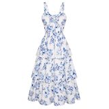Vestido De Verão Scarlet Darkness Floral Ruffle Maxi Blue Rose