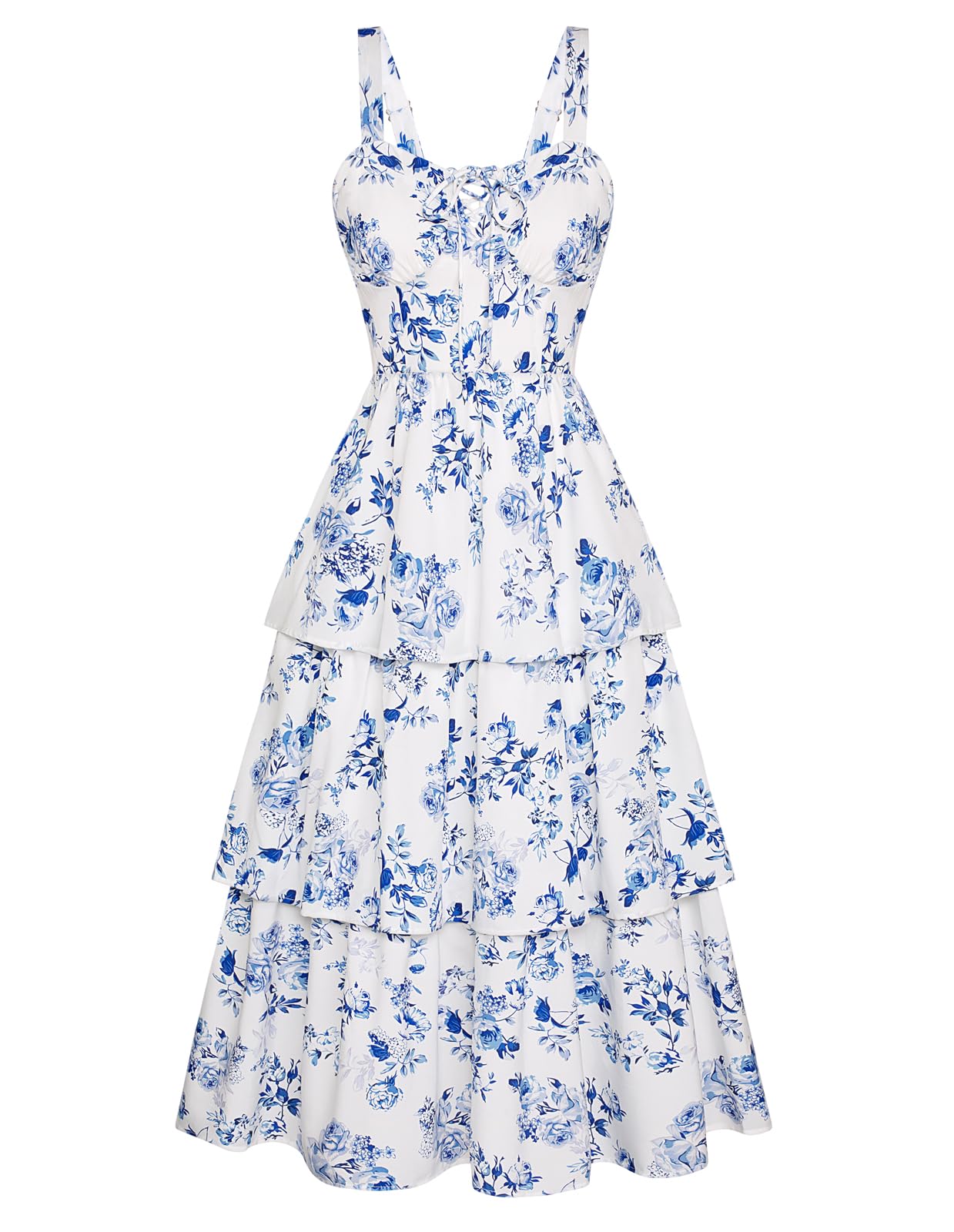 Vestido De Verão Scarlet Darkness Floral Ruffle Maxi Blue Rose