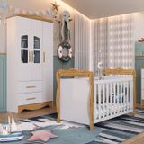Quarto De Bebê Guarda-roupas 3 Portas Janeladas E Berço Minicama 100% Mdf Alice Espresso Móveis Branco Brilho/amêndoa