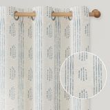 Cortinas Ugoutry Boho Linen 2 Painéis 240x220cm Azuis Sobre Bege
