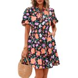 Vestido Feminino Btfbm Floral De Verão Com Decote Em V, Manga Curta, Linha A