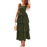 Vestido Feminino Prettygarden 2025, Verão, Sem Mangas, Verde Militar