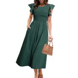 Vestido Simples Listrado Midi De Verão Para Mulheres