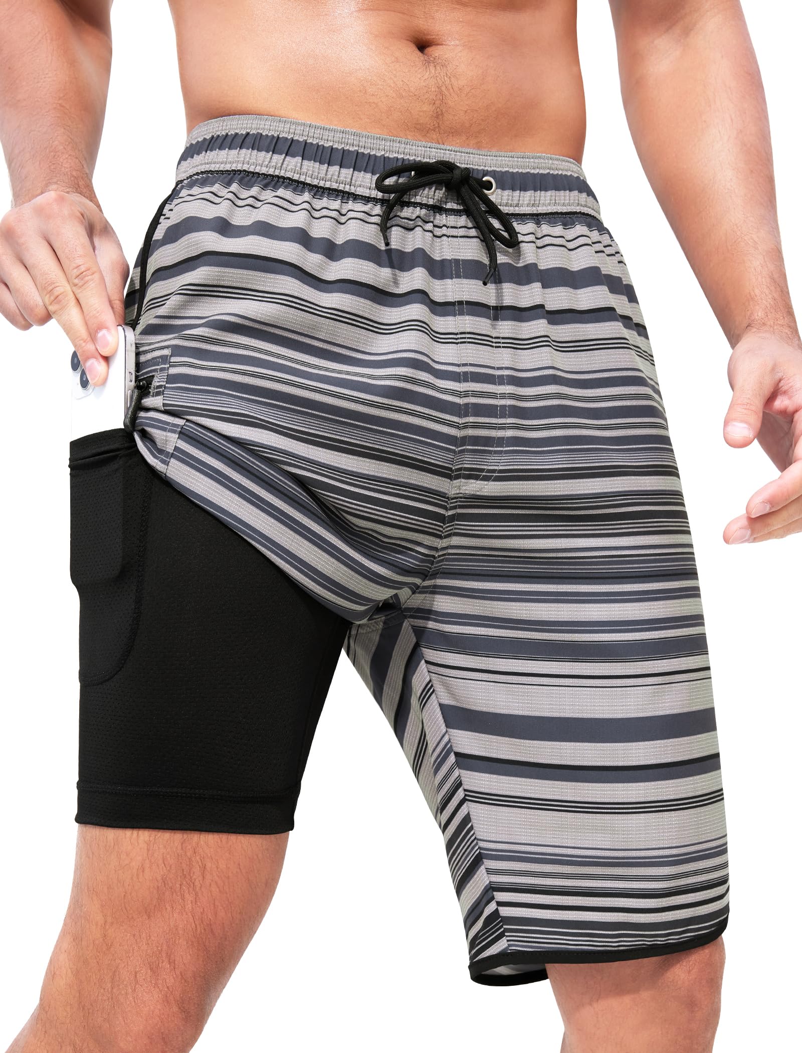 Calções De Banho Silkworld Masculinos Com Forro De Compressão Azul Acinzentado