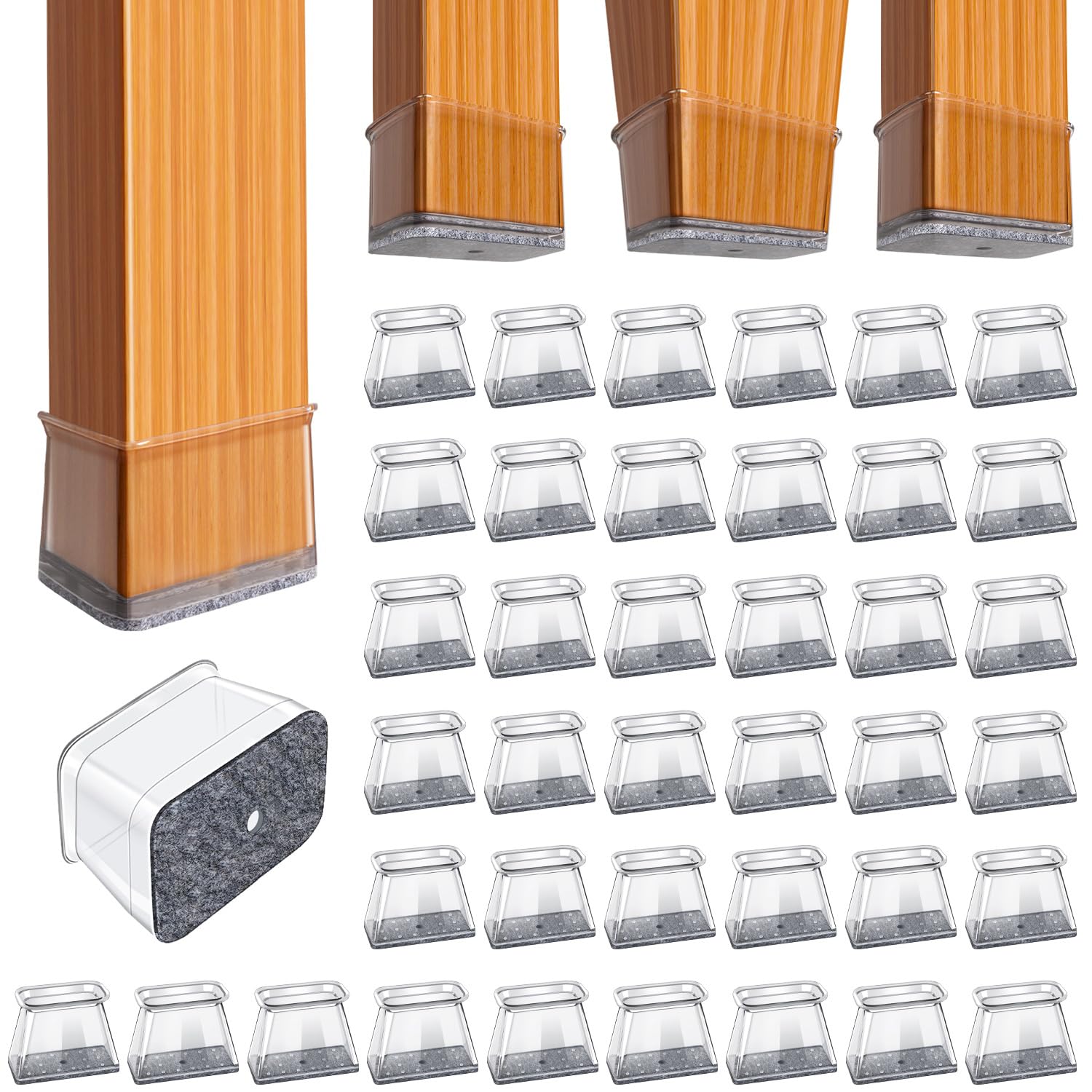 Protetores De Chão Para Cadeiras, Pernas, Bumaco, Retangulares, Transparentes, 40 Unidades