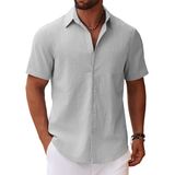 Camisa Masculina Coofandy, Manga Curta, Havaiana, Cinza Claro, Algodão