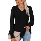 Blusa Feminina Roselinlin, Manga Comprida, Decote Em V, Estampa Floral, Preta, M