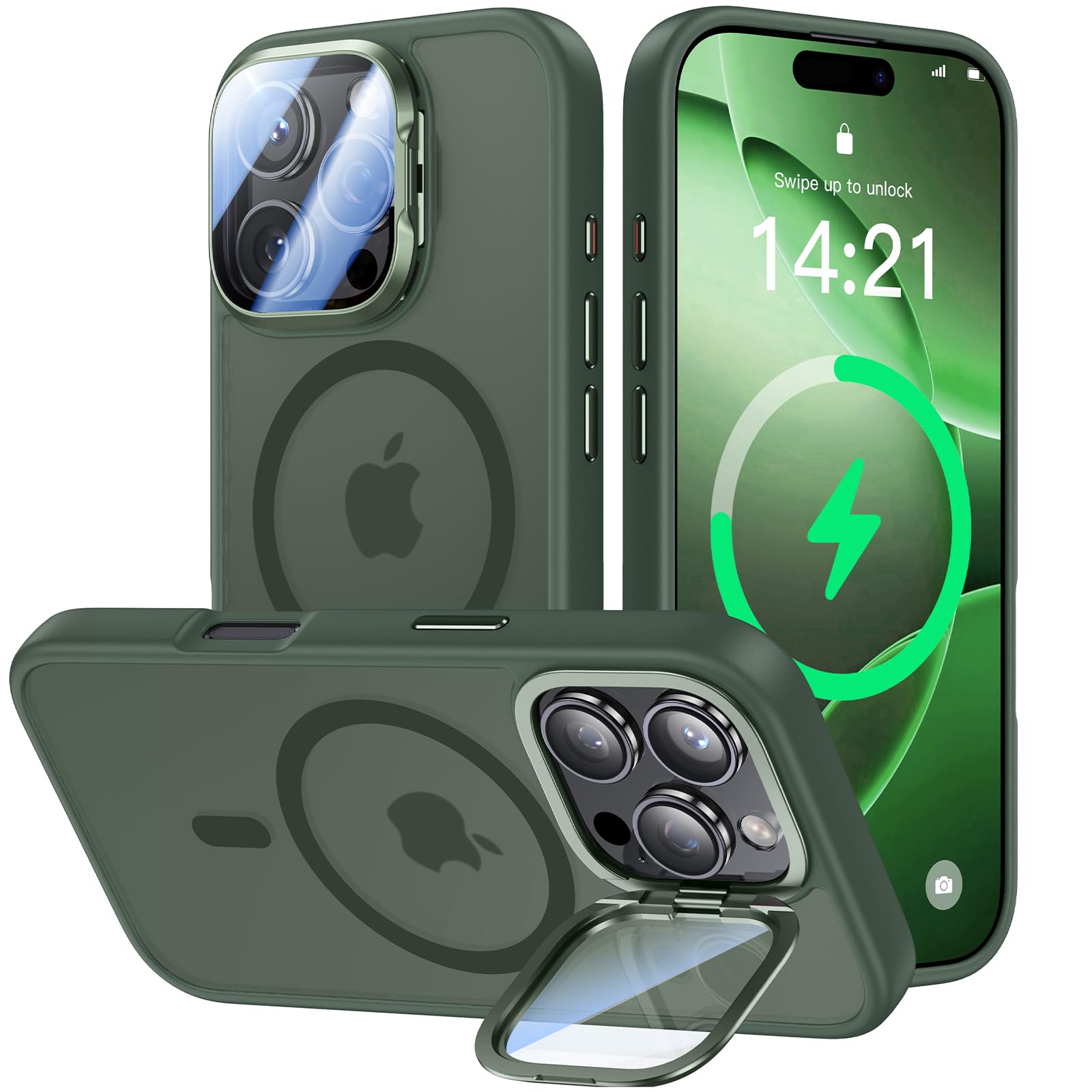 Capa De Telefone Vofata Para Iphone 16 Pro Com Suporte De Câmera Verde