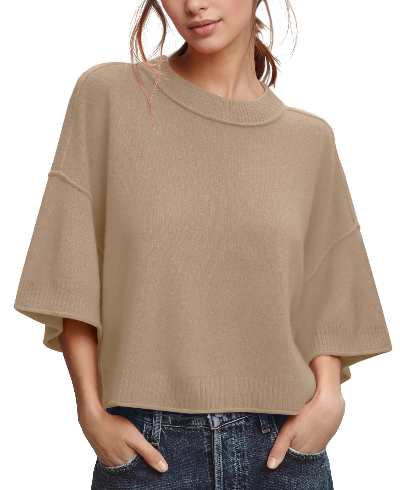 Suéter Zdc Feminino De Tamanho Grande, Manga 3/4, Cortado De Verão