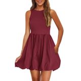 Vestido De Verão Prettygarden 2025 Sem Mangas Com Gola Redonda Vermelho Vinho