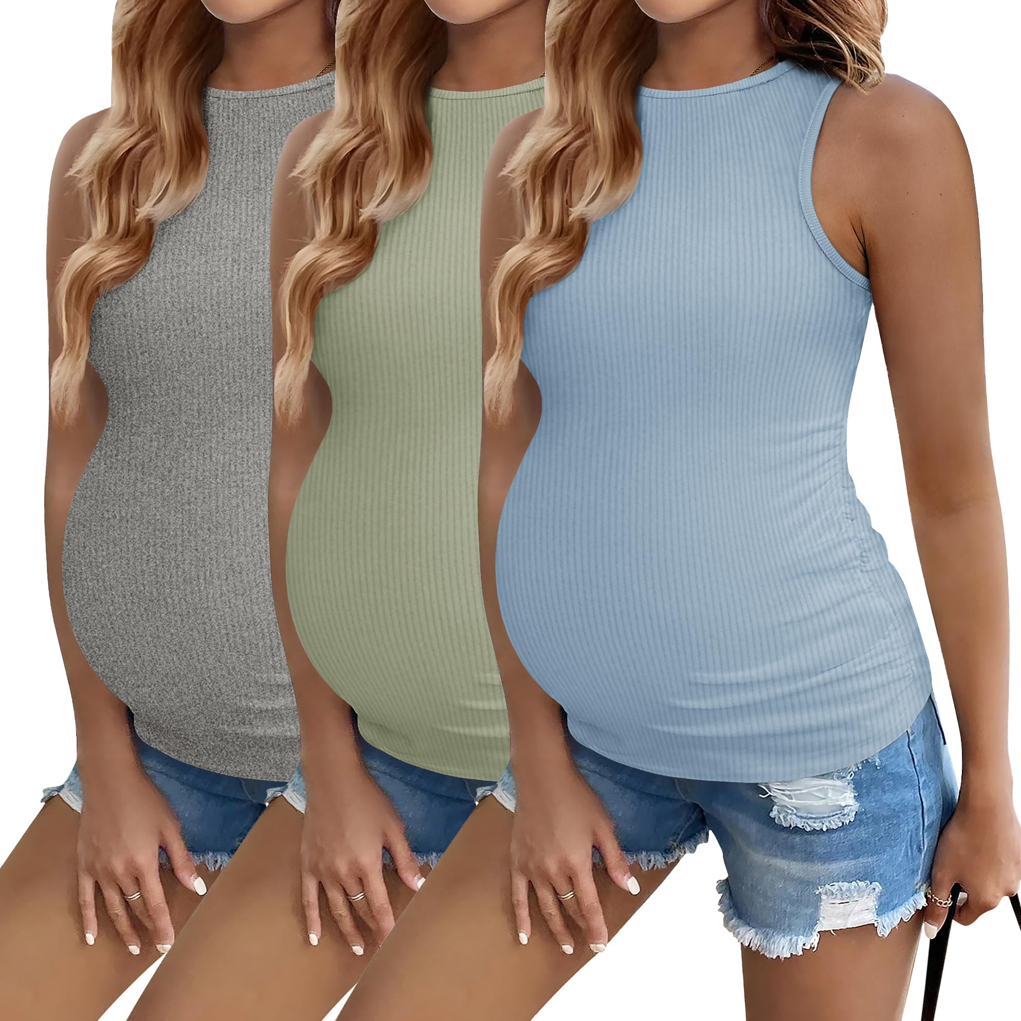 Camisetas Regatas Ekouaer Pregnancy Women, Pacote Com 3 Unidades, Maternidade De