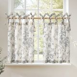 Cortinas Jinchan Floral Linen Tier 60 Cm Farmhouse Cafe Grey