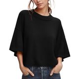 Suéter Zdc Feminino De Manga 3/4, Blusa Cortada, Preta, Verão