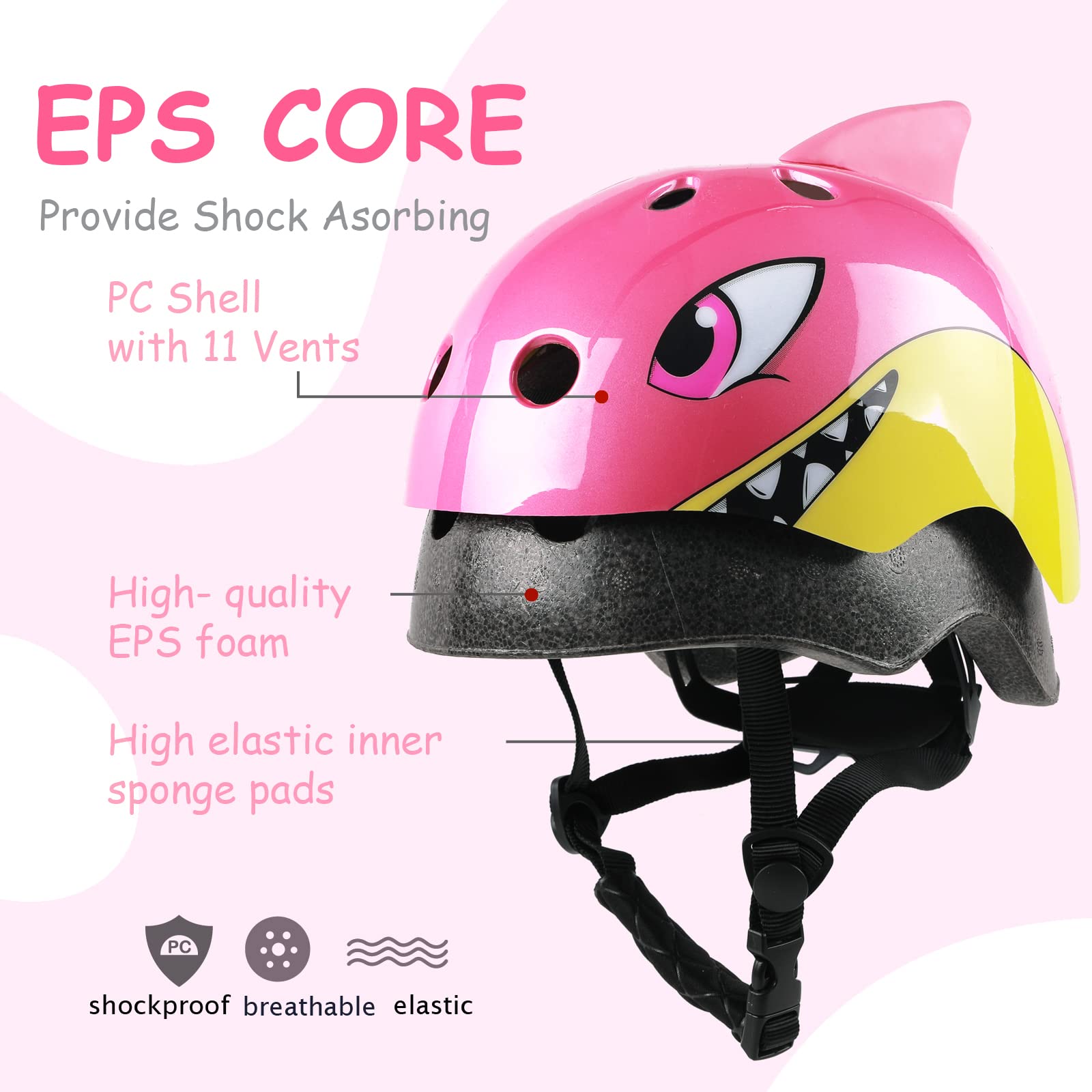 Capacete De Bicicleta Anharluka Infant Toddler Ajustável Pink Shark