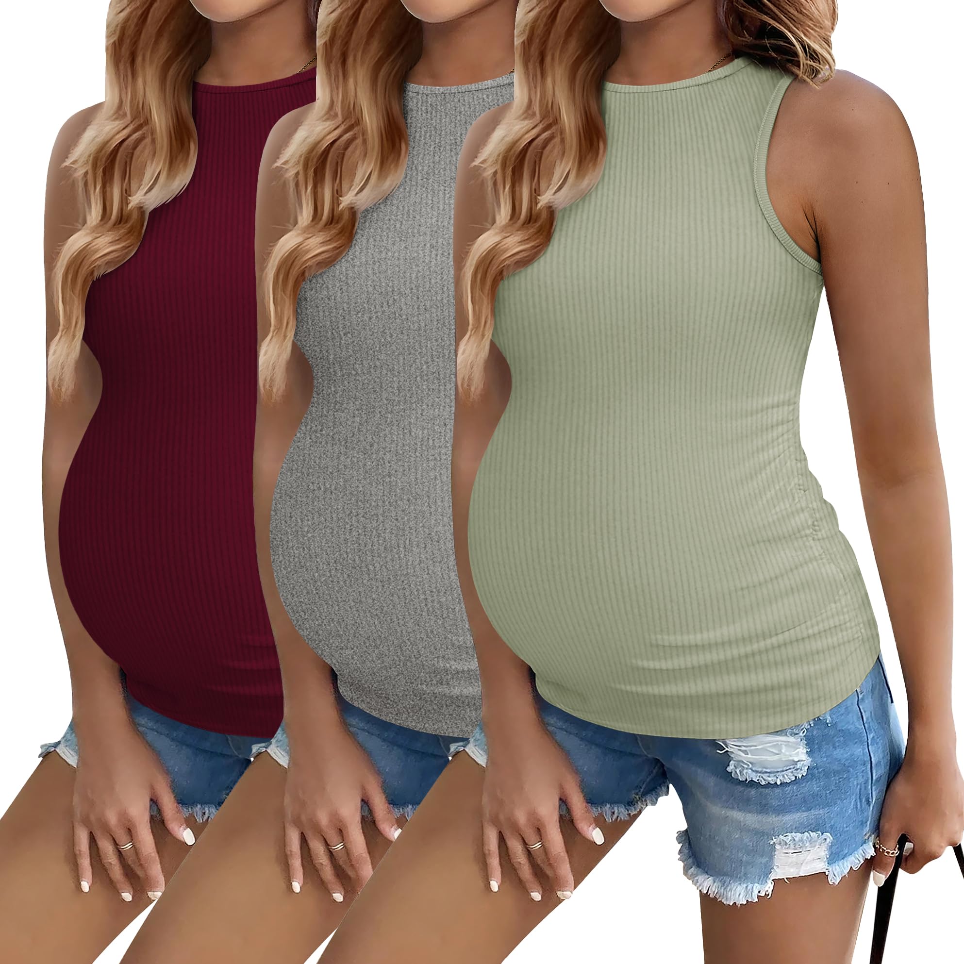 Camisetas Regatas Ekouaer Pregnancy Women, Pacote Com 3 Unidades, Maternidade De