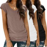 Camisetas Femininas Zeagoo 2025, Pacote Com 3 Camisetas De Manga Curta Com Decote Em V