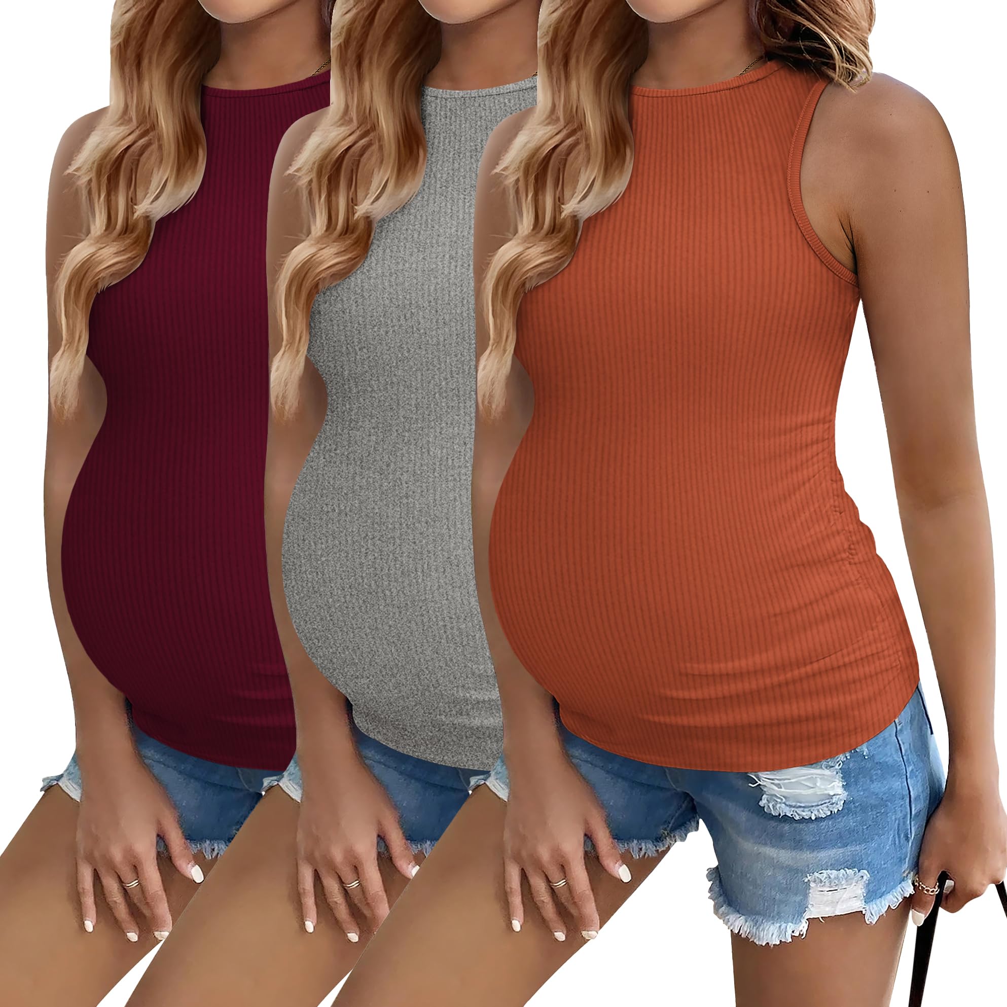 Camisetas Regatas Ekouaer Pregnancy Women, Pacote Com 3 Unidades, Maternidade De