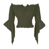 Blusa Mingyuezai Renaissance Peasant Off Shoulder Feminina