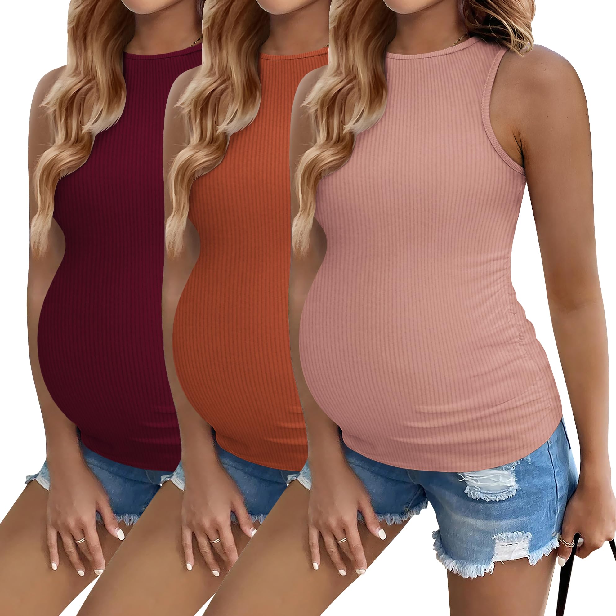Camisetas Regatas Ekouaer Pregnancy Women, Pacote Com 3 Unidades, Maternidade De
