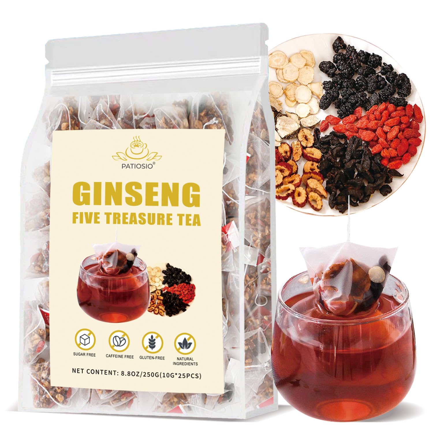 Chá Patiosio Ginseng Five Treasures Kidney Cleanse 250g