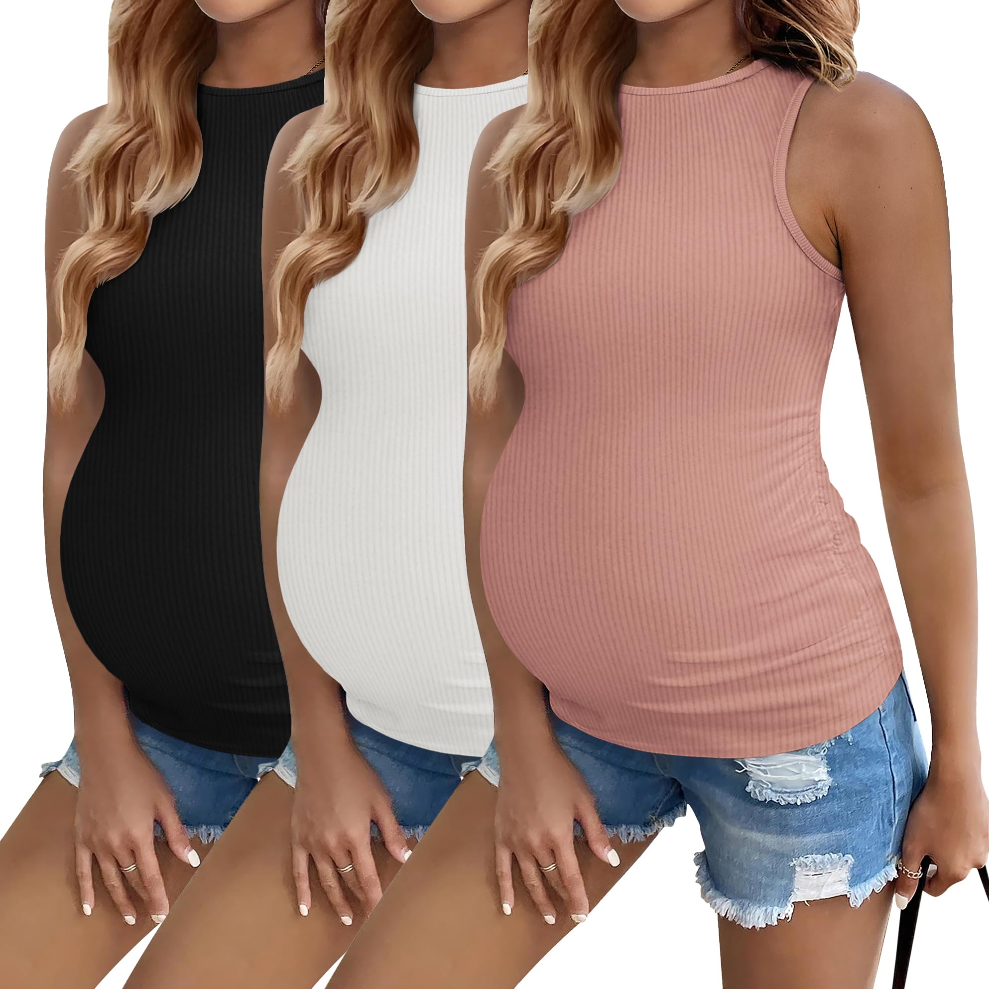 Camisetas Regatas Ekouaer Pregnancy Women, Pacote Com 3 Unidades, Maternidade De