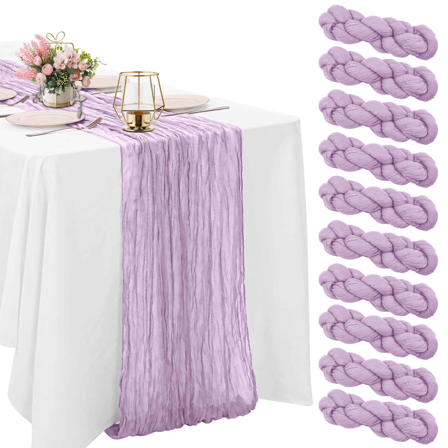 Pano De Algodão Table Runner Haisiwlkj, Pacote Com 10, 3 M, Roxo Claro