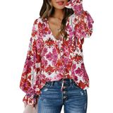 Blusa Feminina Biucly Com Estampa Floral De Manga Comprida E Decote Em V 2025
